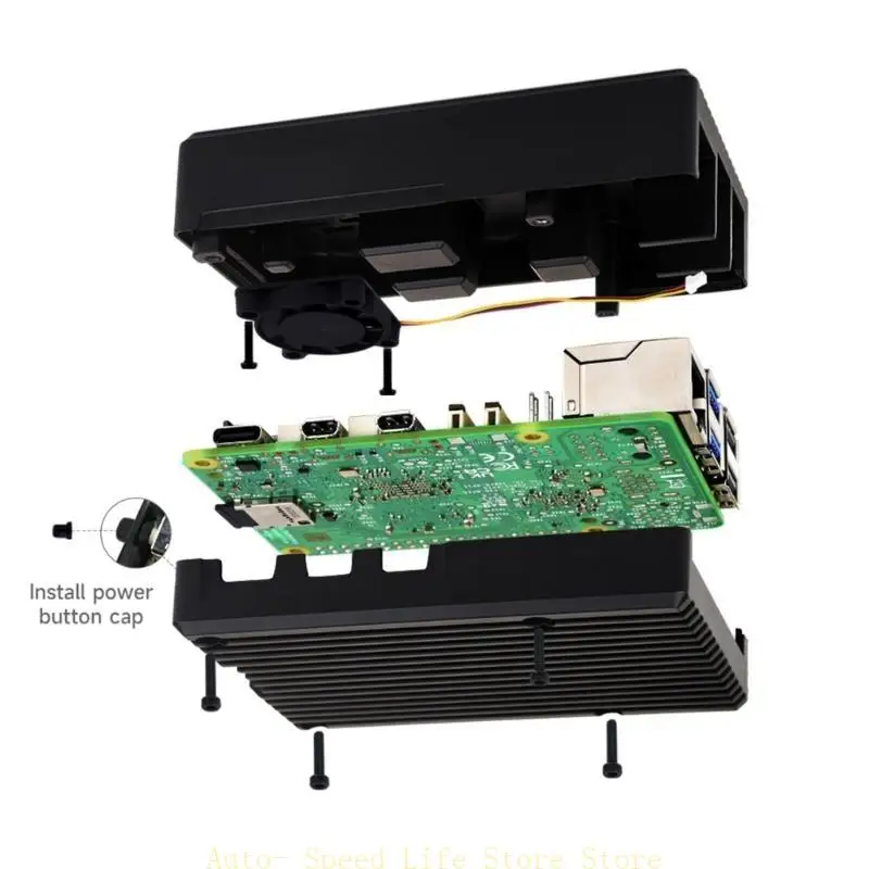 02DA Case alumínio para RPI 5 fã resfriamento embutido e almofada dissipador calor para RPI 5