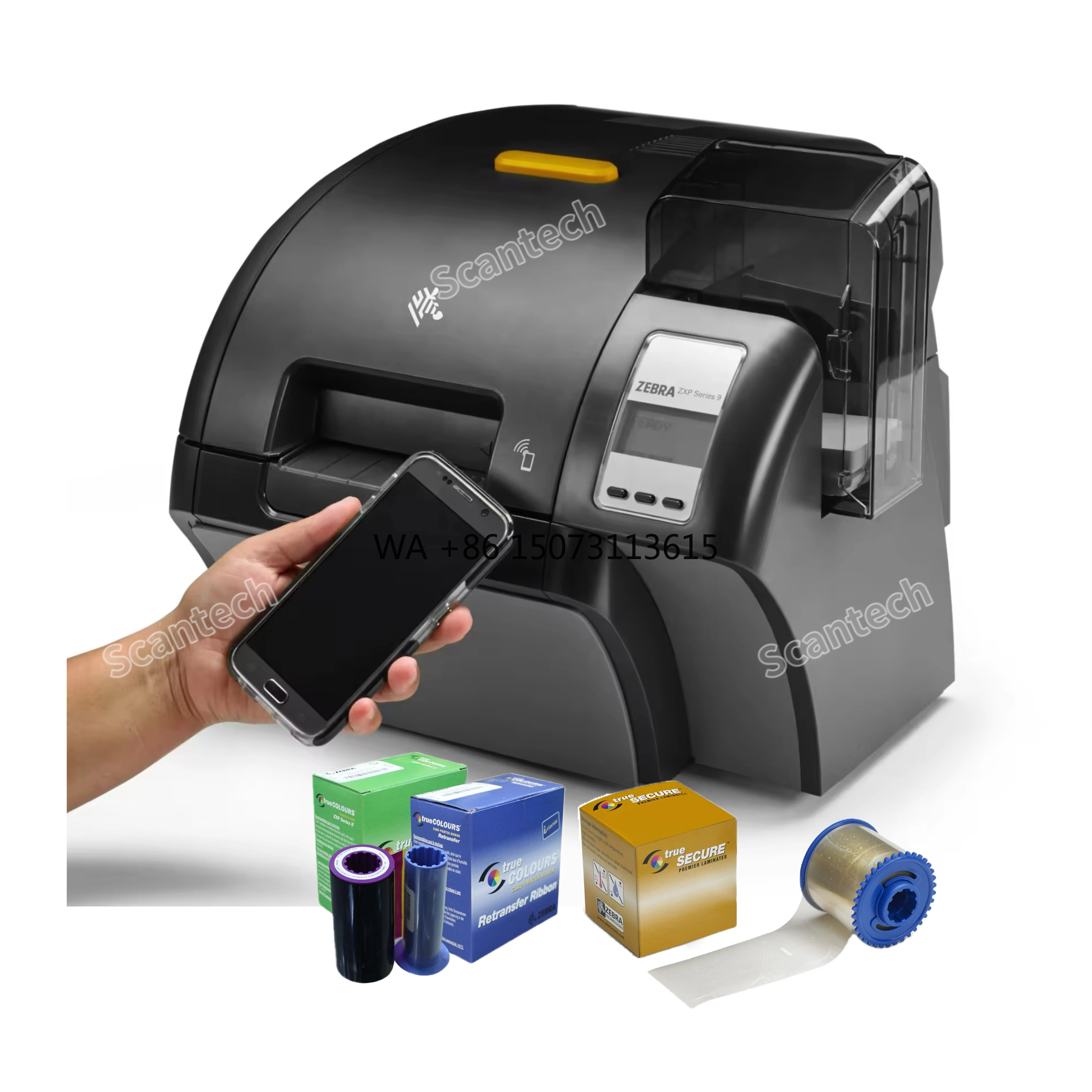 Sistema de cartão de identificação de alta segurança Zebra ZXP Série 9 - Produção de cartão de PVC de dupla face de retransferência com interface USB