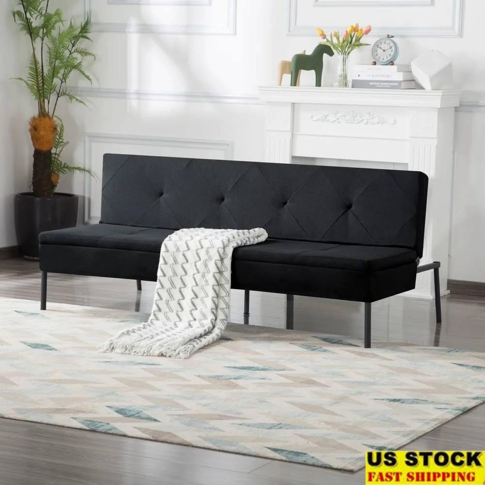 

63 Inch Convertible Futon Sofa Bed Upholstered Polyester Fabric Multi-functional Living Room Office Sleeper Adjustable Backrest