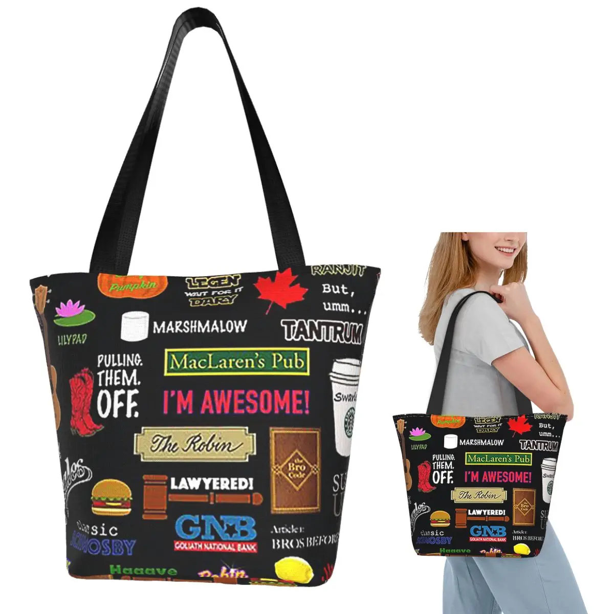 como-eu-conheci-sua-mae-himym-tv-show-collag-shopping-tote-bag-lona-grande-capacidade-bolsas-de-ombro-shopper-bolsa-de-mercearia-mulheres