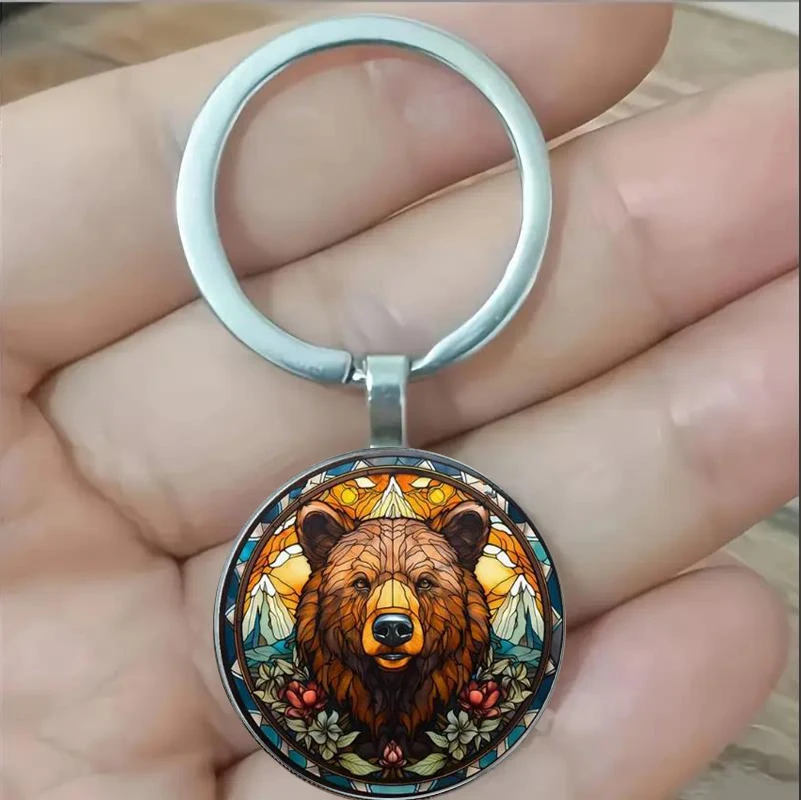 

Brown Bear Picture Glass Keychain, Halloween, Christmas Eve, Thanksgiving Gifts for Animal Lovers