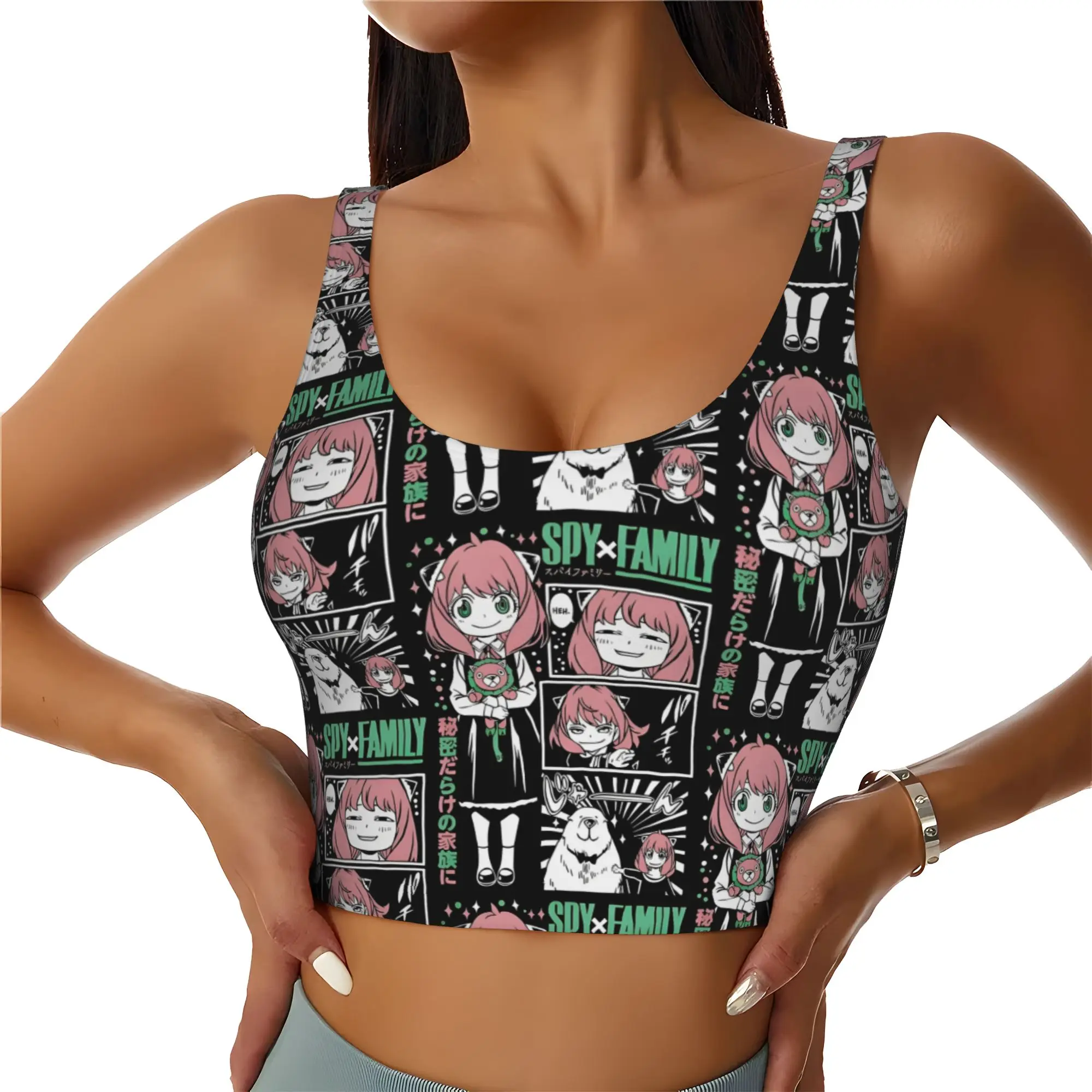 High Impact Manga Spy  Family Japane Anime  Sports Bra Women's Anya Agent  Gym Workout Yoga Crop Top