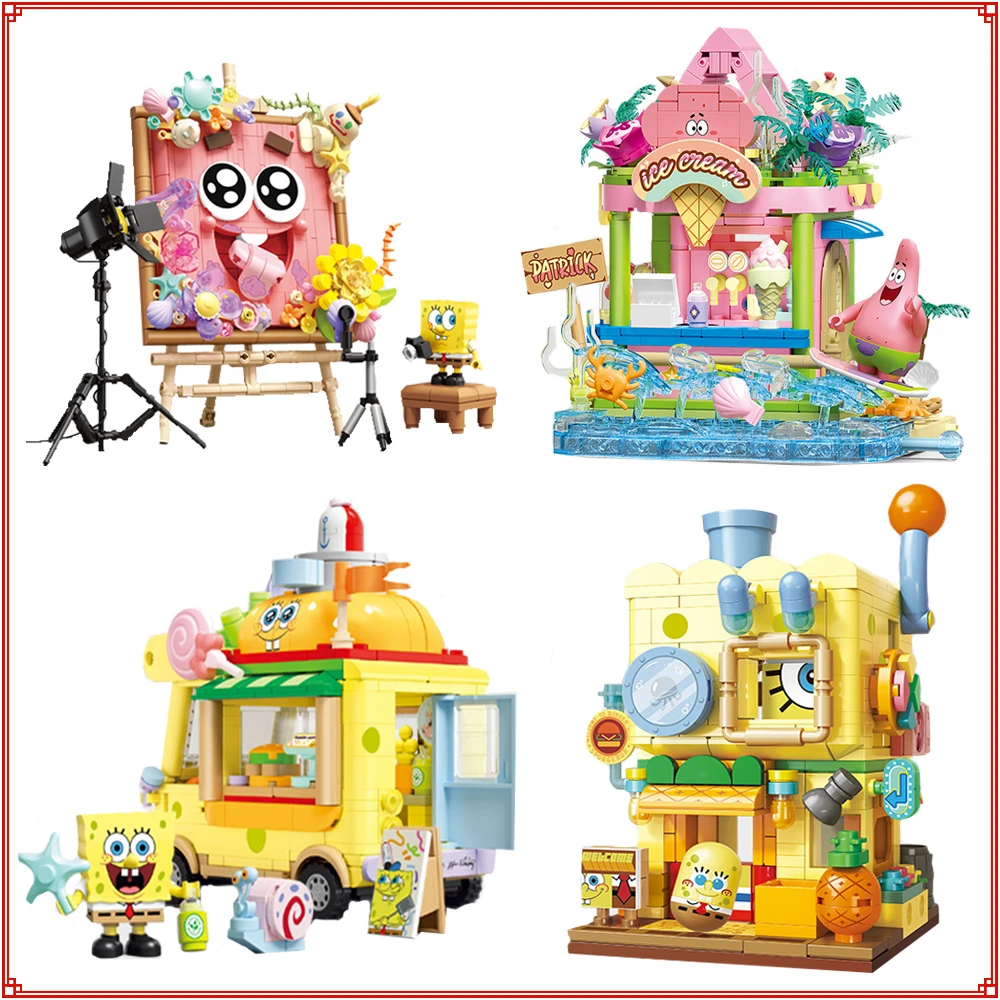 

SpongeBob SquarePants Street View Blocks Colorful Creative 3D Art Frame Summer Sand Ice Sleep Cabin Puzzle Assembly Toy Kid Gift