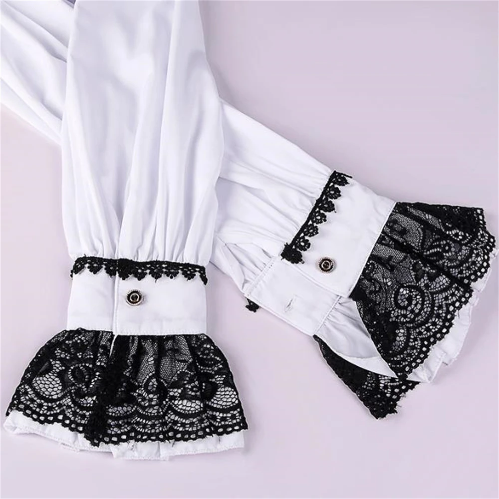 Mężczyźni Gothic Punk Ruffle Frill Tops Wedding Halloween Costume Men Vintange 2024 Shirt Victoria Shirt Long Sleeves Jabot Lace Tie