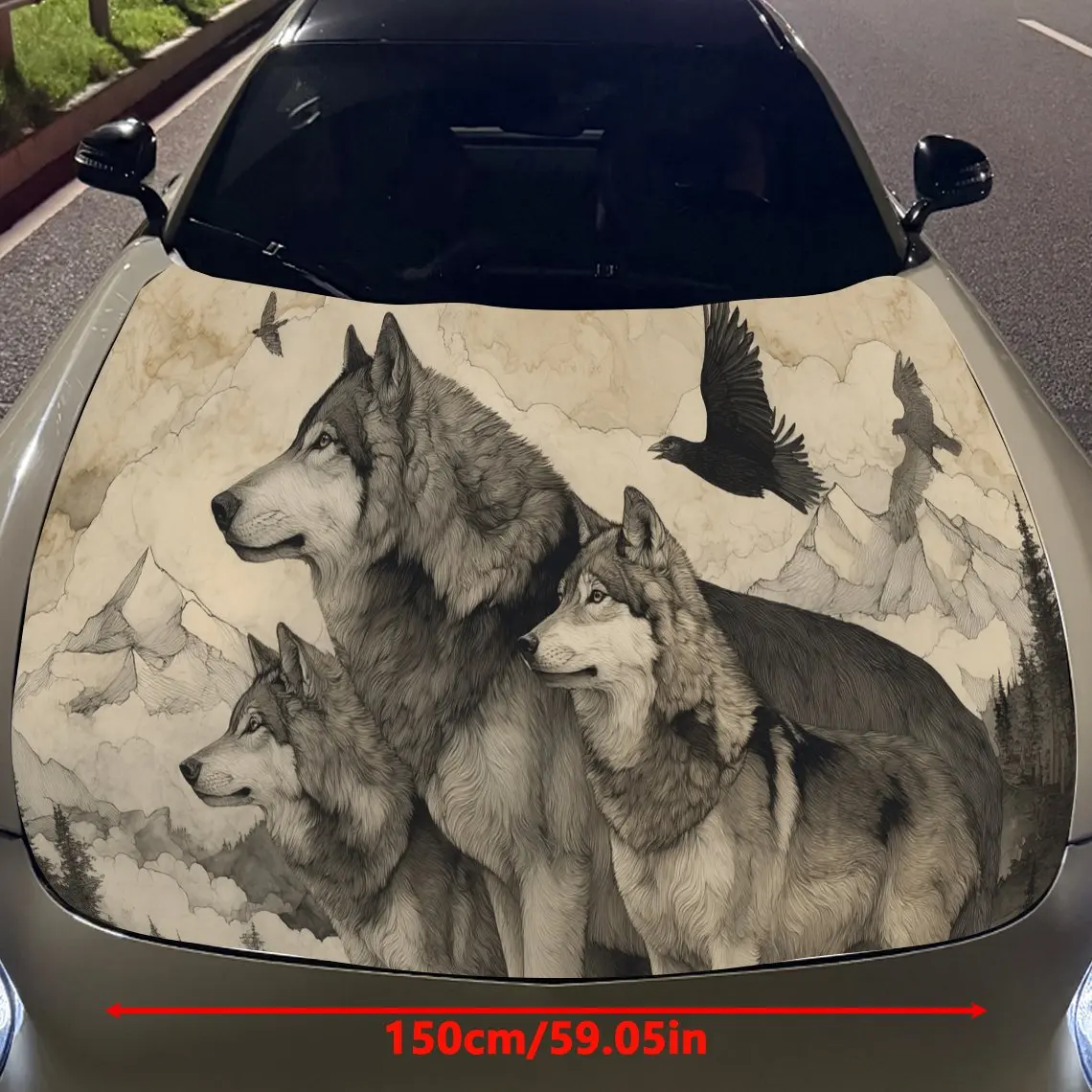 Classic Wolf Pack Car Engine Hood Sticker, Auto Vinyl Wraps, Waterproof Self-adhesive Vehicle Decal, Durable & Anti-scratch Auto