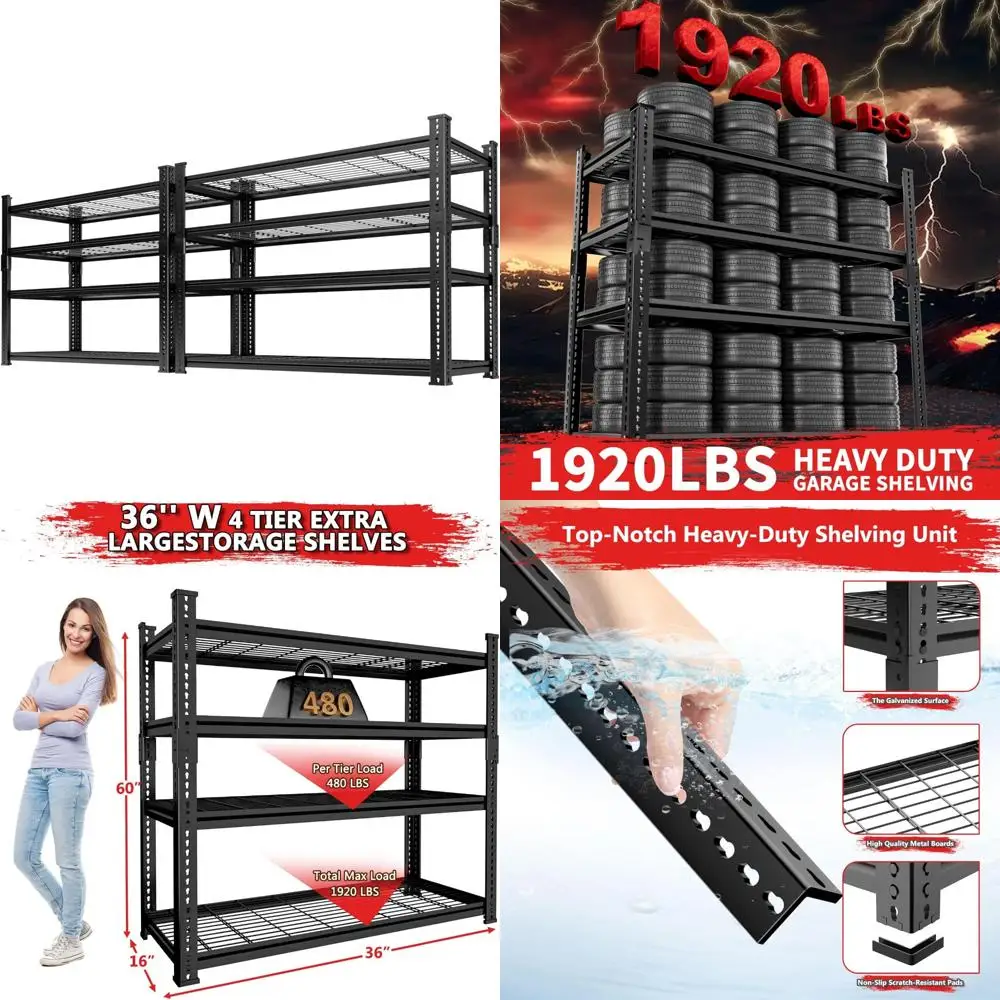 Prateleiras de garagem de metal ajustáveis para serviço pesado, capacidade de 1920 libras, 36 x 16 x 60, organizador de armazenamento de rack de arame
