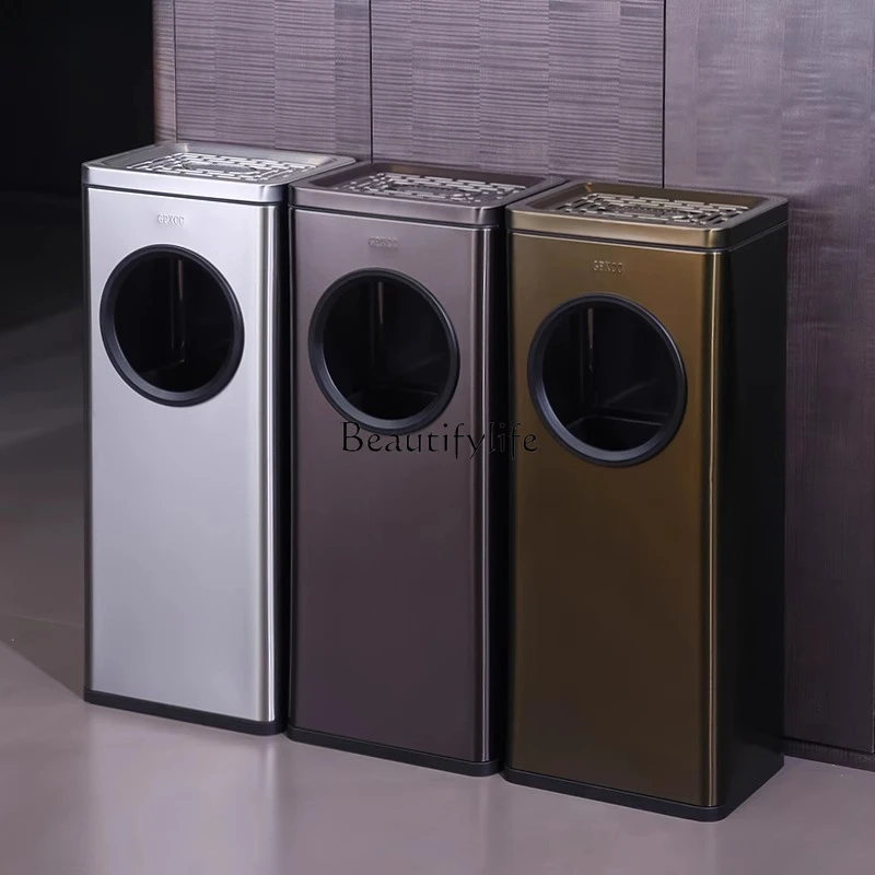 1Stainless steel ashtray trash can lobby corridor elevator entrance vertical ash bucket commercial