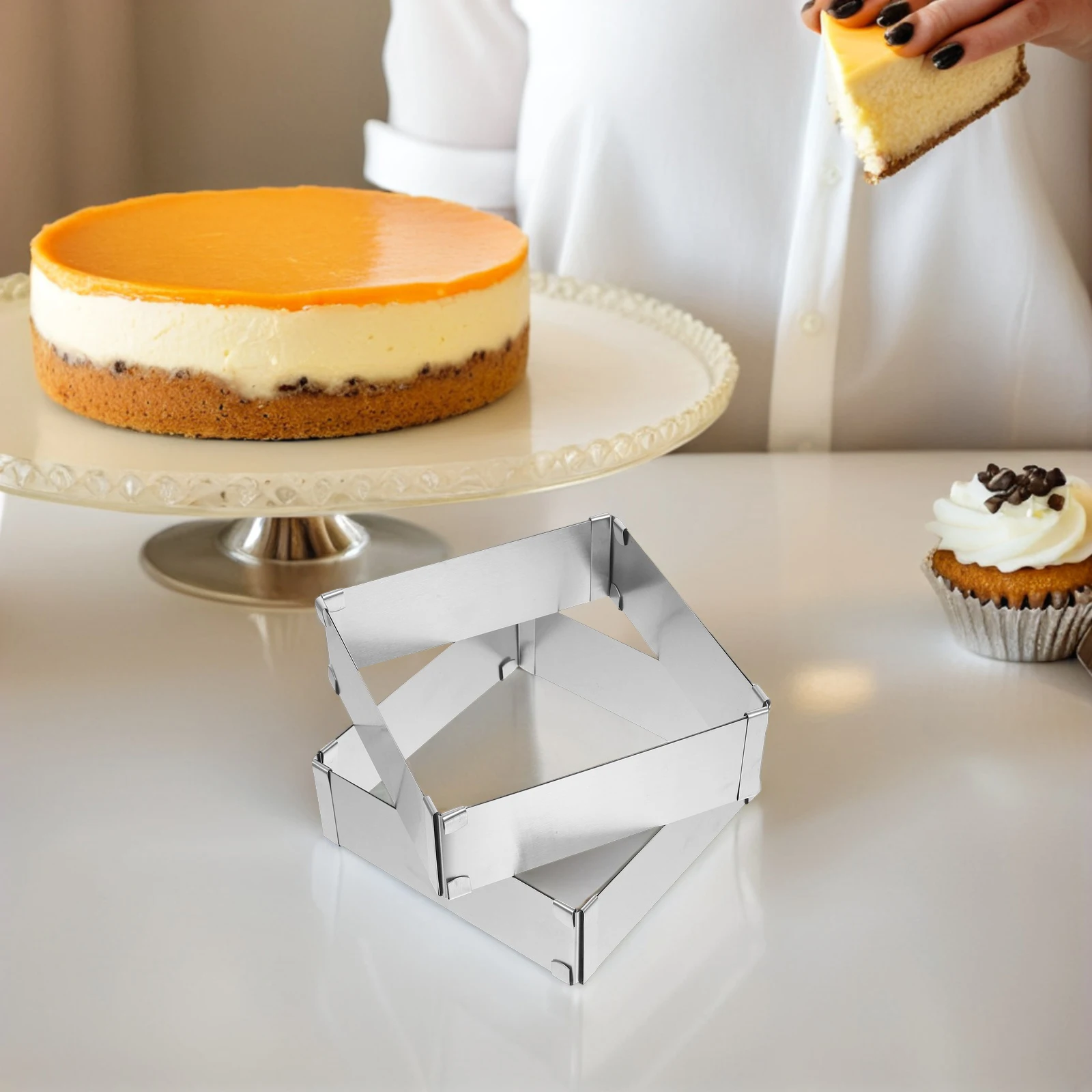 

2Pcs Adjustable Mousse Rings Stainless Steel Square Cake Mold Extendable Baking Tool for DIY Pastry Birthday Party Dessert