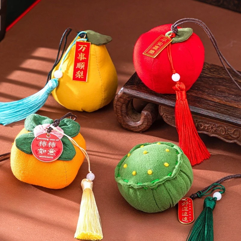 Dragon Boat Festival Persimmon & Lotus Root Sachet, Mugwort Embroidered Car Hanging Gift