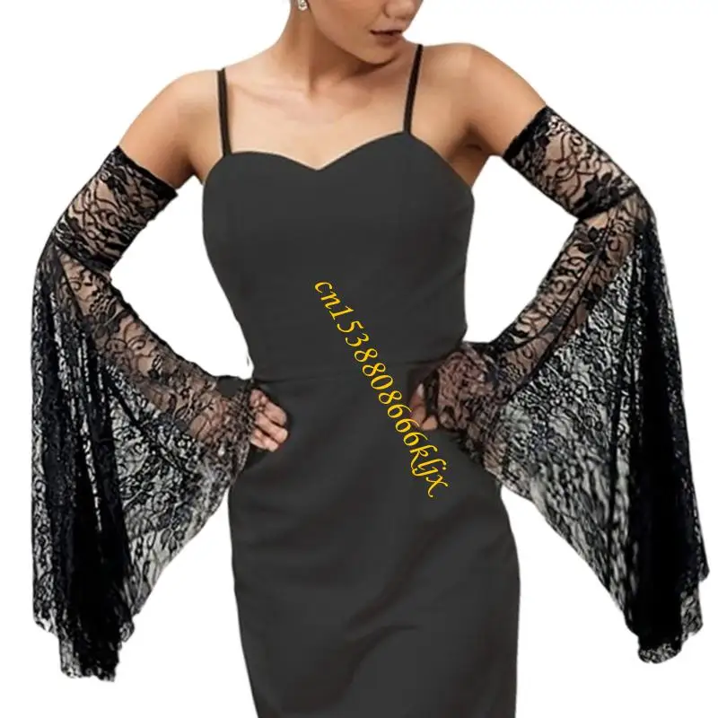 Mangas populares del brazo flores encaje con elegantes detalles cobertura del brazo acampanado para vestido