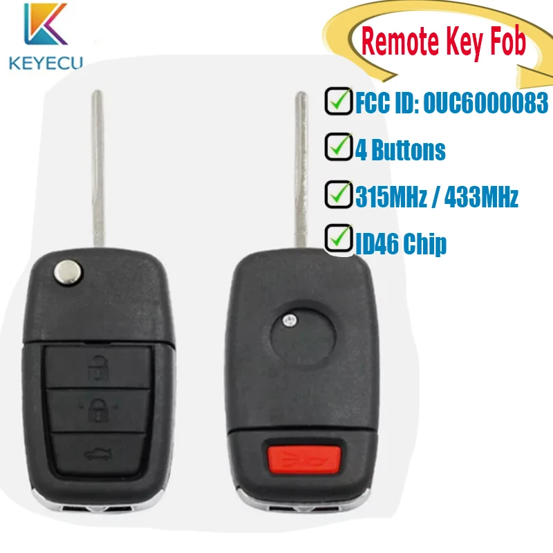 

Умный дистанционный брелок Keyecu для Pontiac G8 2008 2009, идентификатор FCC: OUC 6000083 4 кнопки, чип ID46 315 МГц/433 МГц