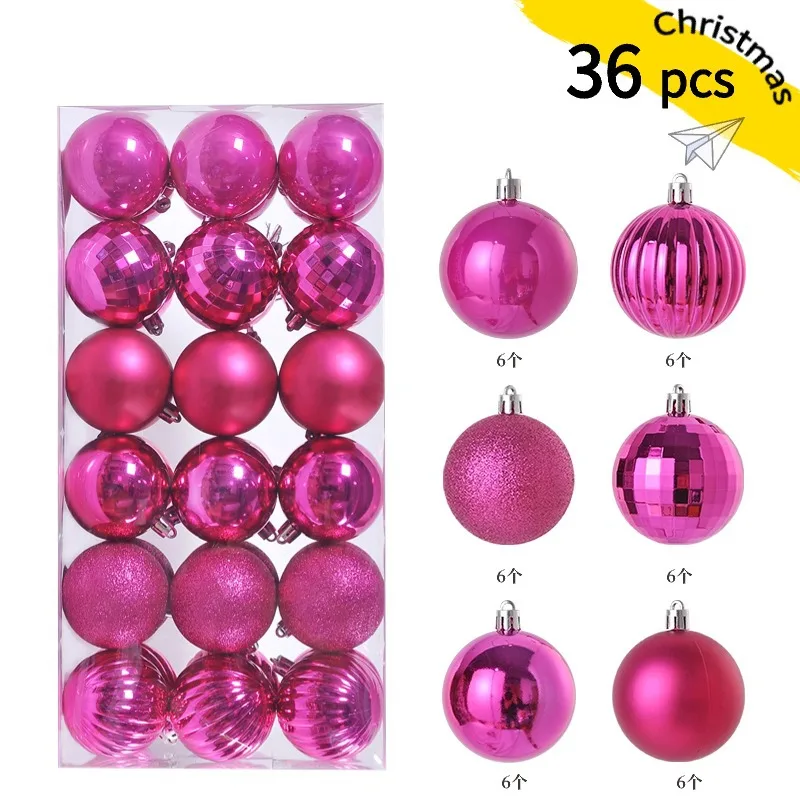 

1box 36 PCS Christmas Balls Pendant and Drop Ornaments Set Plastic DIY Hanging Christmas Tree Decorations Xmas 2024 Noel Navidad