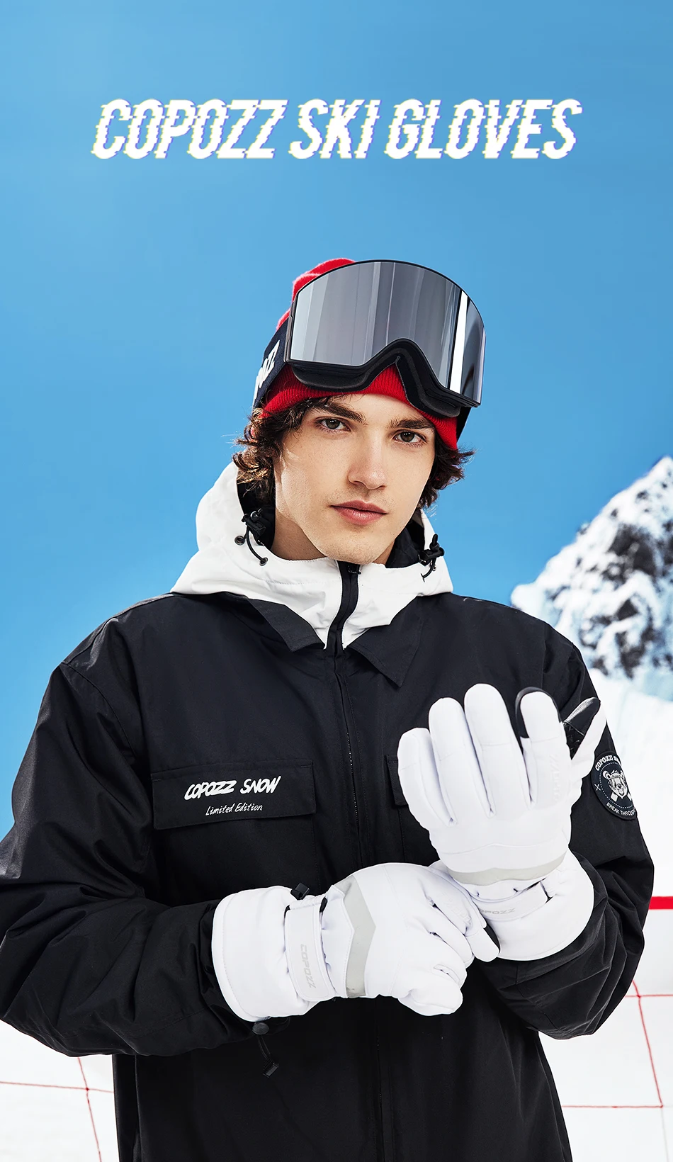 COPOZZ Neue Winter-Skihandschuhe für Damen und Herren, winddicht, warm, wasserdicht, Touchscreen-fähig, rutschfest, für Snowboard, Schneemobil, dicke Skihandschuhe – Detail 1
