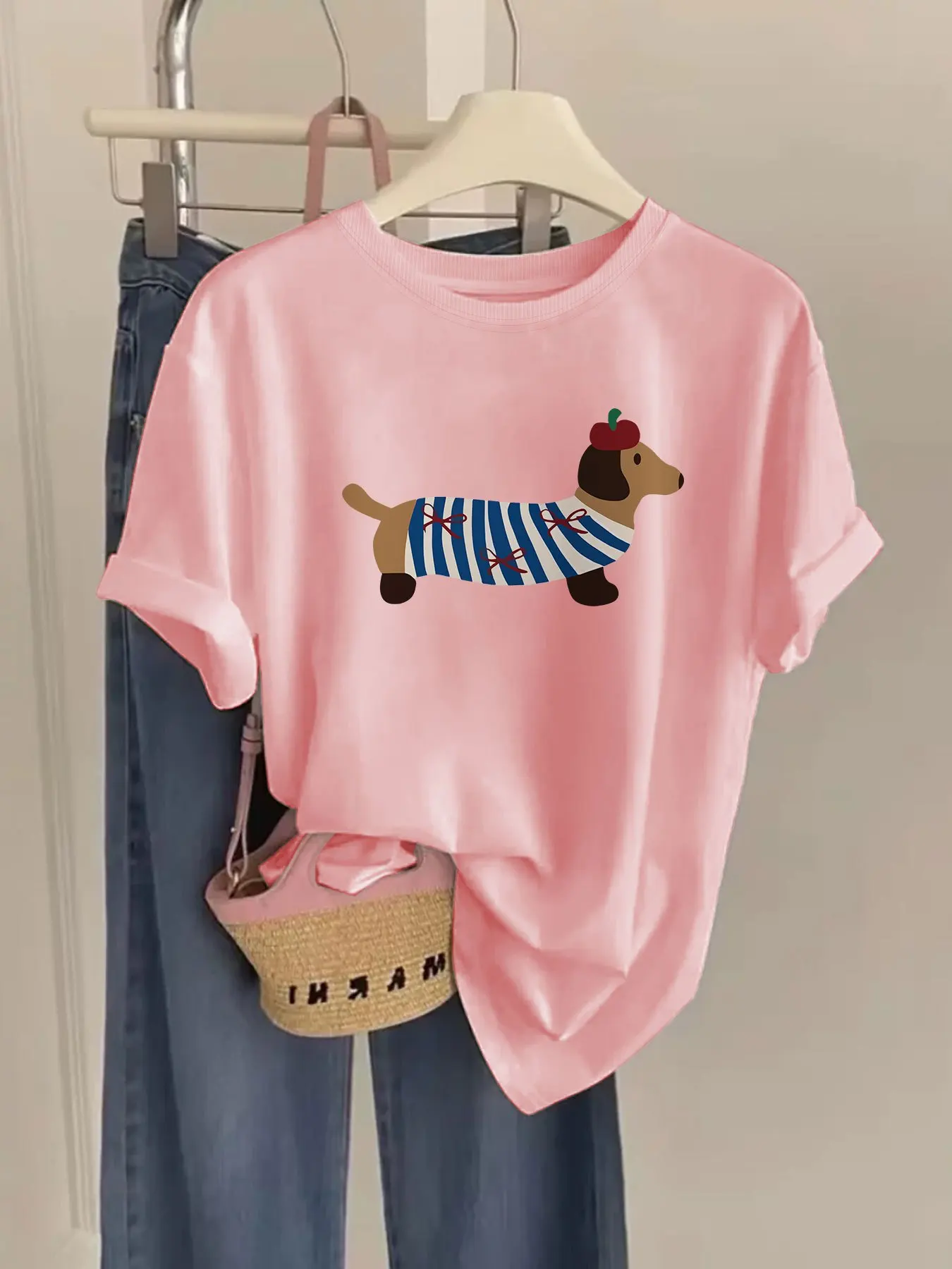 Women'S Casual Crew Neck T-Shirt with Adorable Dog Print Short Sleeve Collection Dog T Shirts Harajuku Short Sleeve Casual