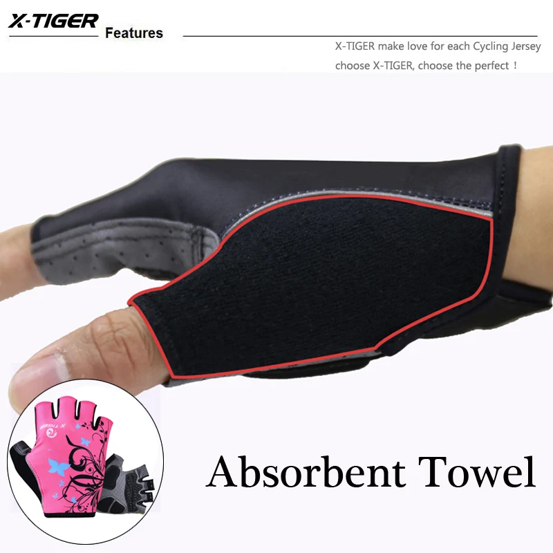 X-TIGER Cycling Gloves Pink Woman Half Finger Racing Gloves MTB Bike Mitten 3D GEL Breathable Non-Slip Sport Fitness Gloves