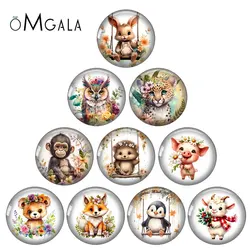 Lovely Animals with Flower Patterns Monkey Owl Pig 12mm/18mm/20mm/25mm Round Photo glass cabochon demo flat back Making findings