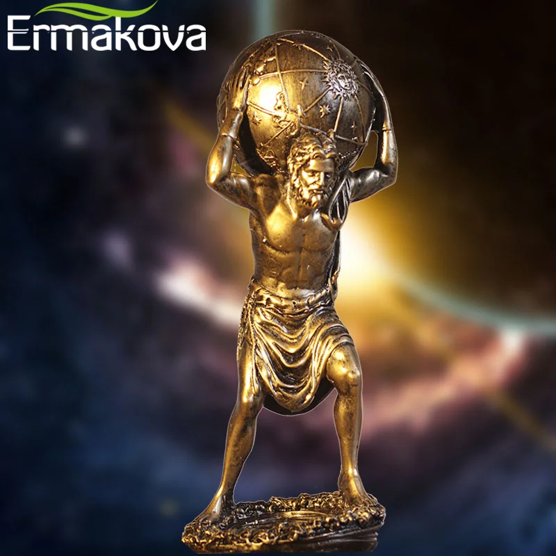 ERMAKOVA Grecki Bóg Statuetki Home Decor Atlas Rzeźby Roman Hercules Titan Figurki na biurko Astronomia Ozdoby biurowe