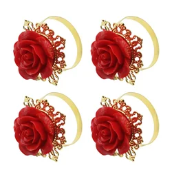 Metal Napkin Ring, Rose Embellishment Decoration, 4/6Pcs, Suitable For Wedding Dinner, Table Party DIY Handmade
