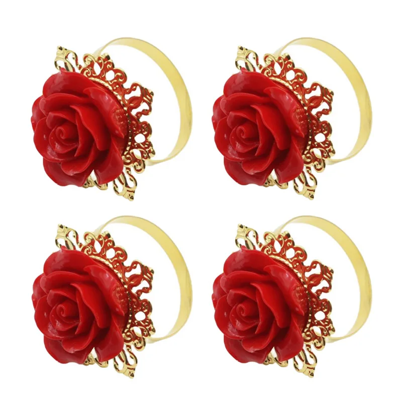 Metal Napkin Ring, Rose Embellishment Decoration, 4/6Pcs, Suitable For Wedding Dinner, Table Party DIY Handmade