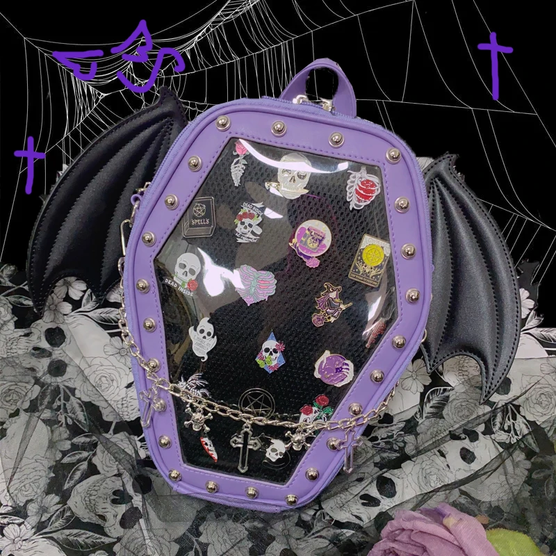 Gothic Punk Coffin Shape Ita Bag Women Clear Backpacks Dark Lolita Handbag and Shoulder Bag Girls Cosplay Designer 2 Insert