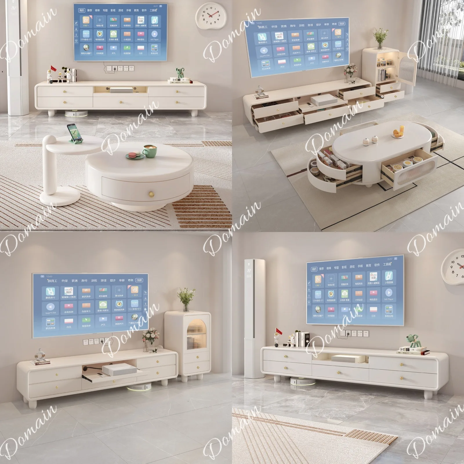 New Cream Style Laser Projector Coffee Table TV Cabinet Combo for Living Room Small Apartment Luxury