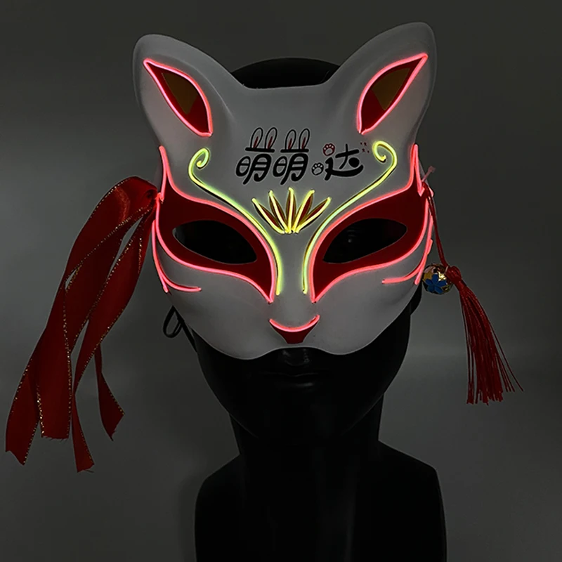 LED Cosplay Fox Mask For Girl Woman Cute Hand-painted Fox Mask Masquerade Animal Mask Japanese Style Fox Mask Birthday Photo Toy