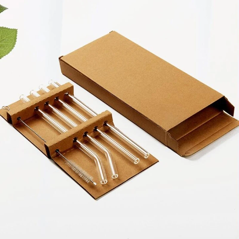 

Clear Glass Straw Reusable with Cleaning Brush Dishwasher Safe Glass Texture Suitable for Cocktails Coffee Juices