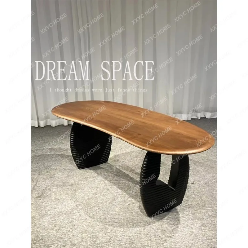 

LMedieval solid wood dining table personalized art design oval negotiation irregular table