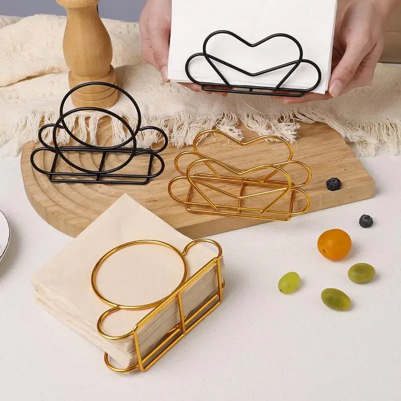 1pcs Elegant Iron For Heart-shaped/Round Napkin Holder Stylish Kitchen Dining Tabletop Accessory Ideal For Home And Restaurant