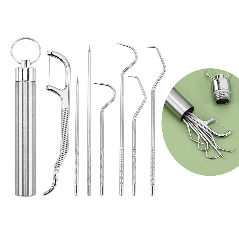 

Dental Teeth Pick 7 Pack Stainless Steel Toothpick Kit Tooth Stains Remover Dental Floss Ficks Teeth Cleaning Tools