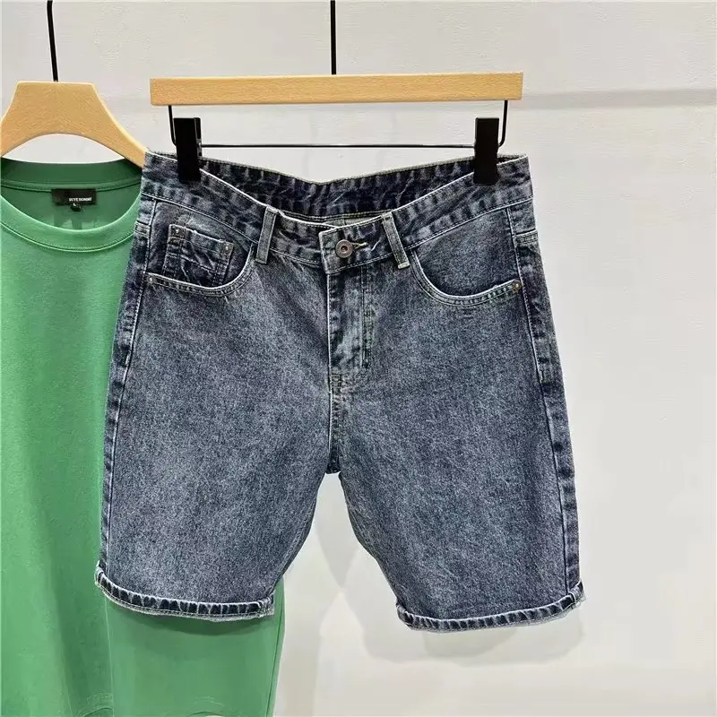 

Мужские летние тонкие прямые джинсы, повседневные, свободного кроя, однотонные, универсальные, длиной до колена, в стиле ретро, модные, брендовые