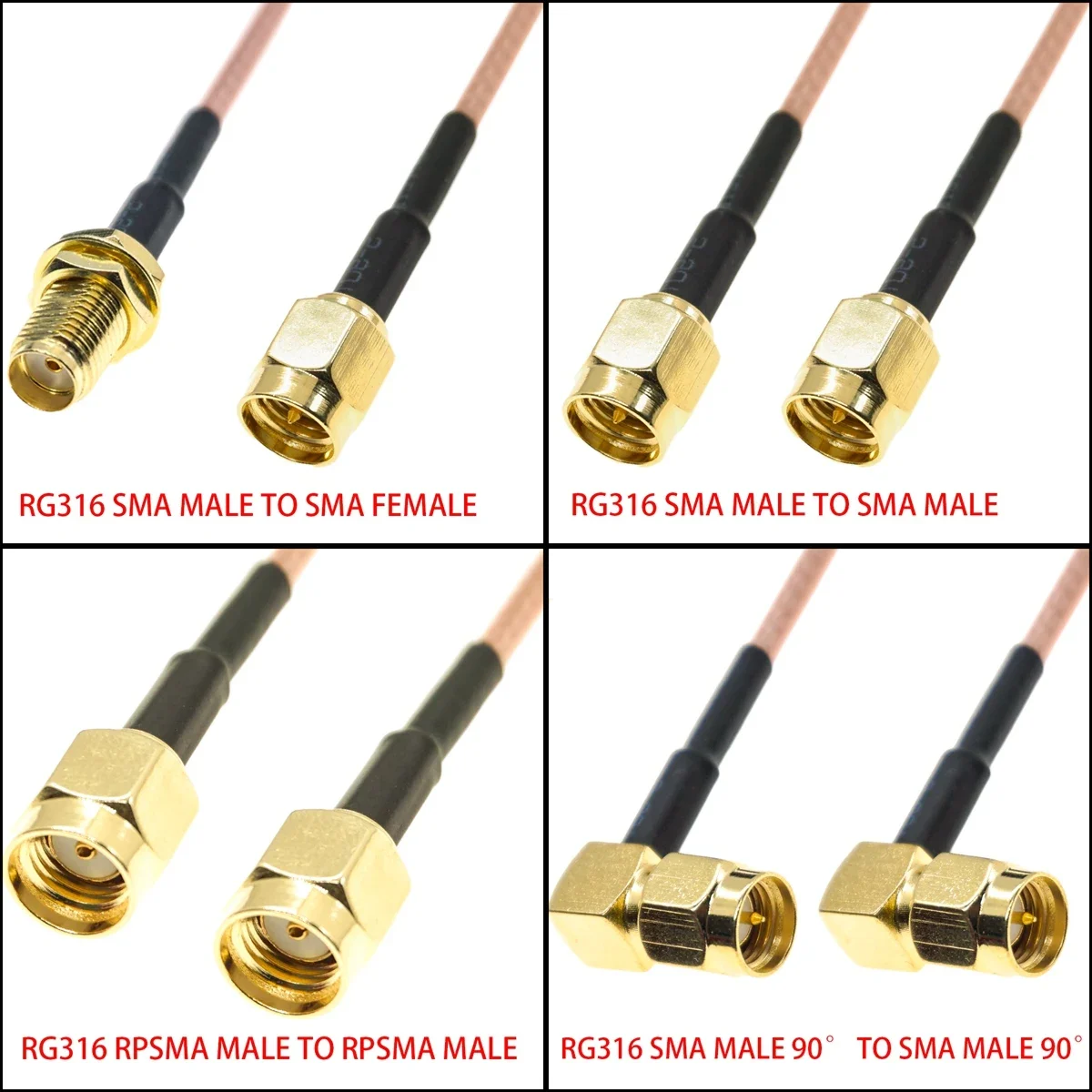 RPSMA 너트 벌크헤드 익스텐션 RF 동축 점퍼 피그테일 케이블, RG316 SMA 수컷 암컷-SMA 수컷 암컷 크림프 커넥터 플러그 