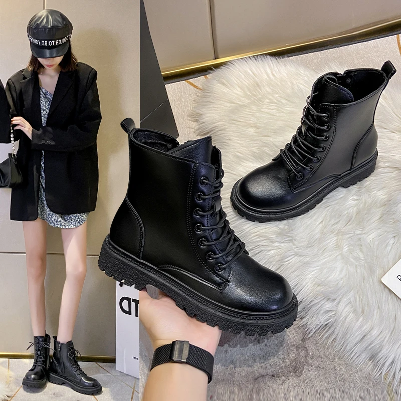

2026 Spring New Women's Shoes Comfortable Fashion Boots Women's Leather Short Boots Mid-Heel Thick Heel Round Toe Chelsea Boots