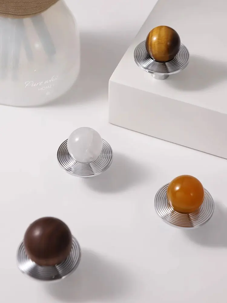 Natural Jade with Brass Cabinet Handles Creative Decor Wardrobe Pulls Elegant Pink White Stone Drawer Knobs Bright Chrome Base