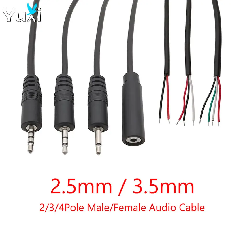 YuXi 1/2/5pcs 2.5mm 3.5mm Male Plug Female Jack 2/3/4 Pole Mono Stereo Audio Connector Cable Headphone Extension Wire DIY Repair