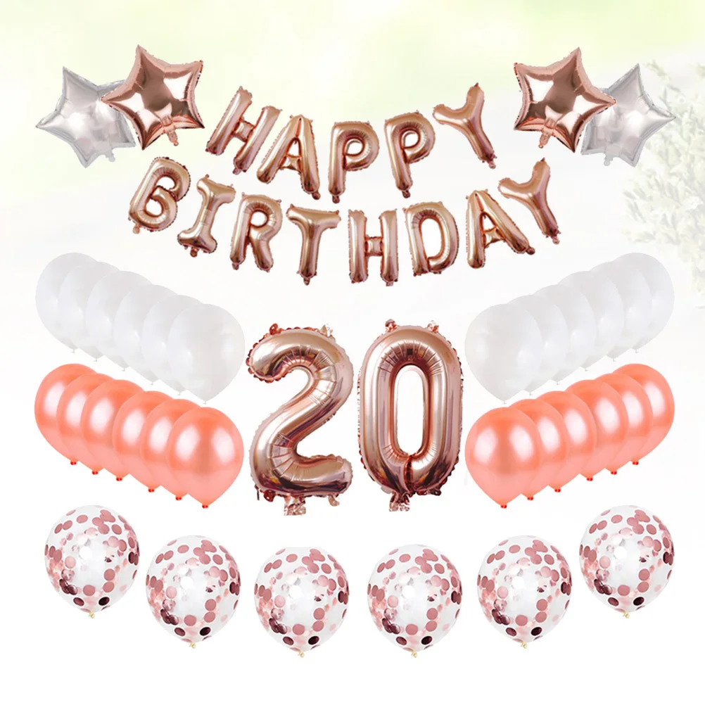 

Birthday Decor Balloons Set 20 Years Old Rose Golden Shining Star Happy Birthday 20 Theme Balloon Kit for Party Gathering Event