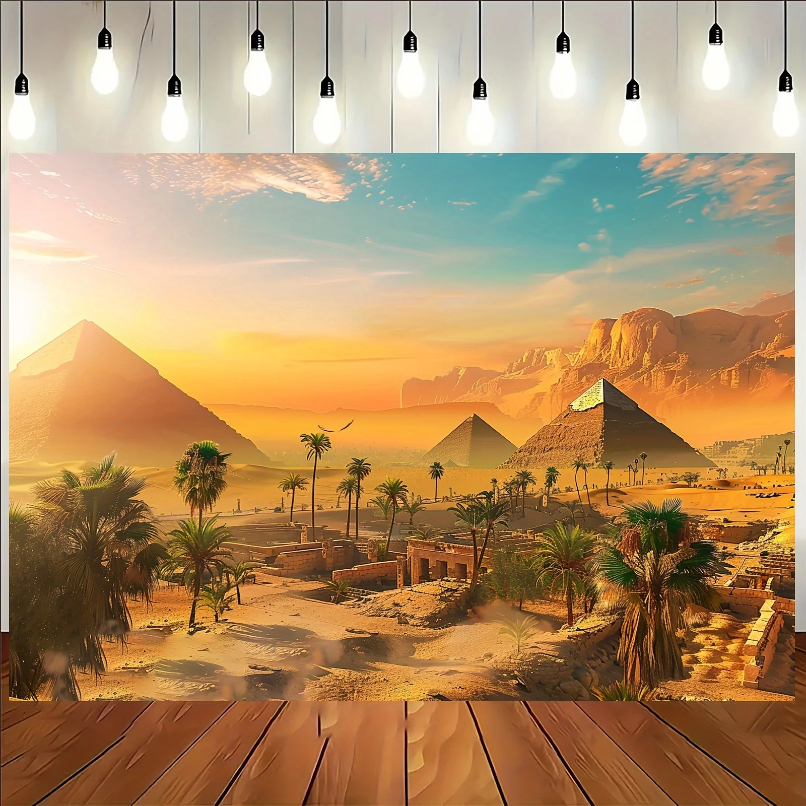 Ägyptische Pyramiden und Sonnenuntergang-Hintergrund – Vielseitiger Fotohintergrund aus Polyester für Partys, Taufe und Veranstaltungen