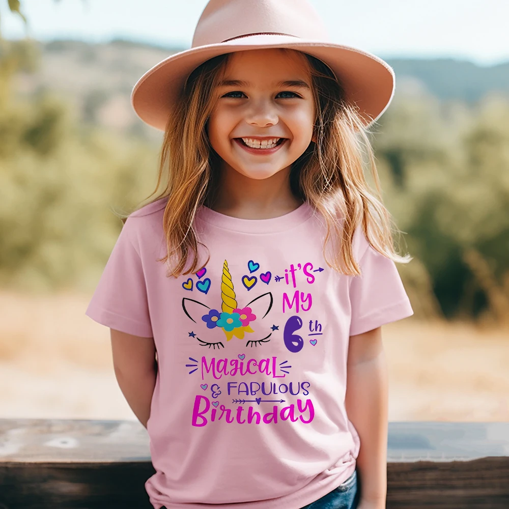 It's My 1-6th Magical Fabulous Birthday Kids T-shirt Short Sleeve Summer Tee Tops Pattern Print T Shirt Birthday Child Best Gift