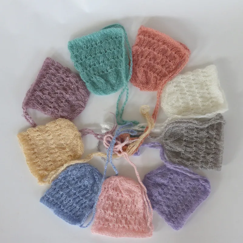 

New style children's photography clothing newborn headwear full moon baby hand-knitted soft Mohai photography hat props