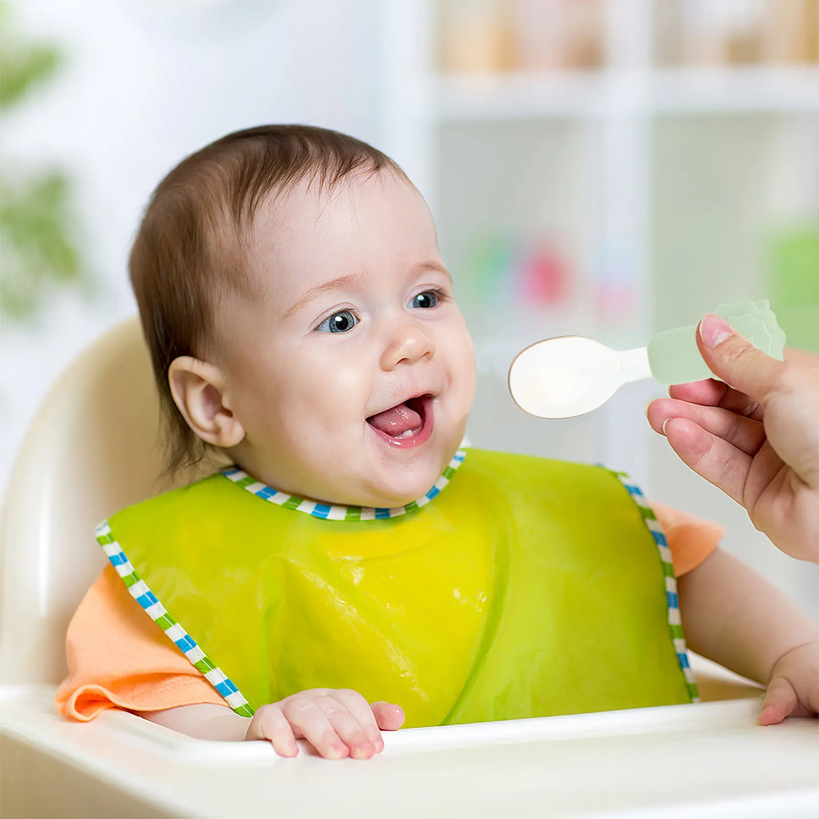 

Набор детских столовых приборов (ложка и вилка) из силикона, корейский мультяшный дизайн, обучающие инструменты для еды для детей, безопасные из ПП и силикона