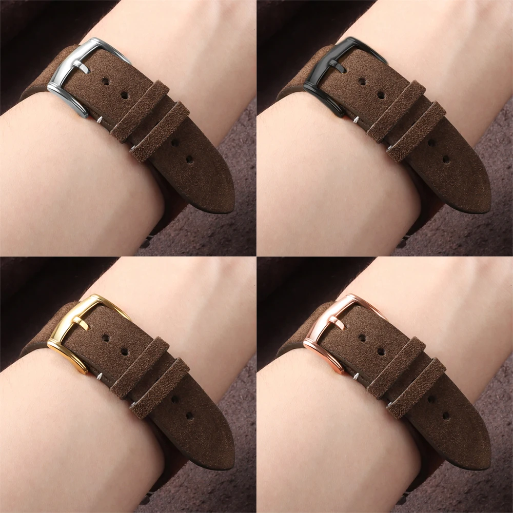 20mm 22mm Quick Release Watch Band Genuine Suede Leather Watch Strap Vintage Brown Grey Watchbands Wristband Men Accessories