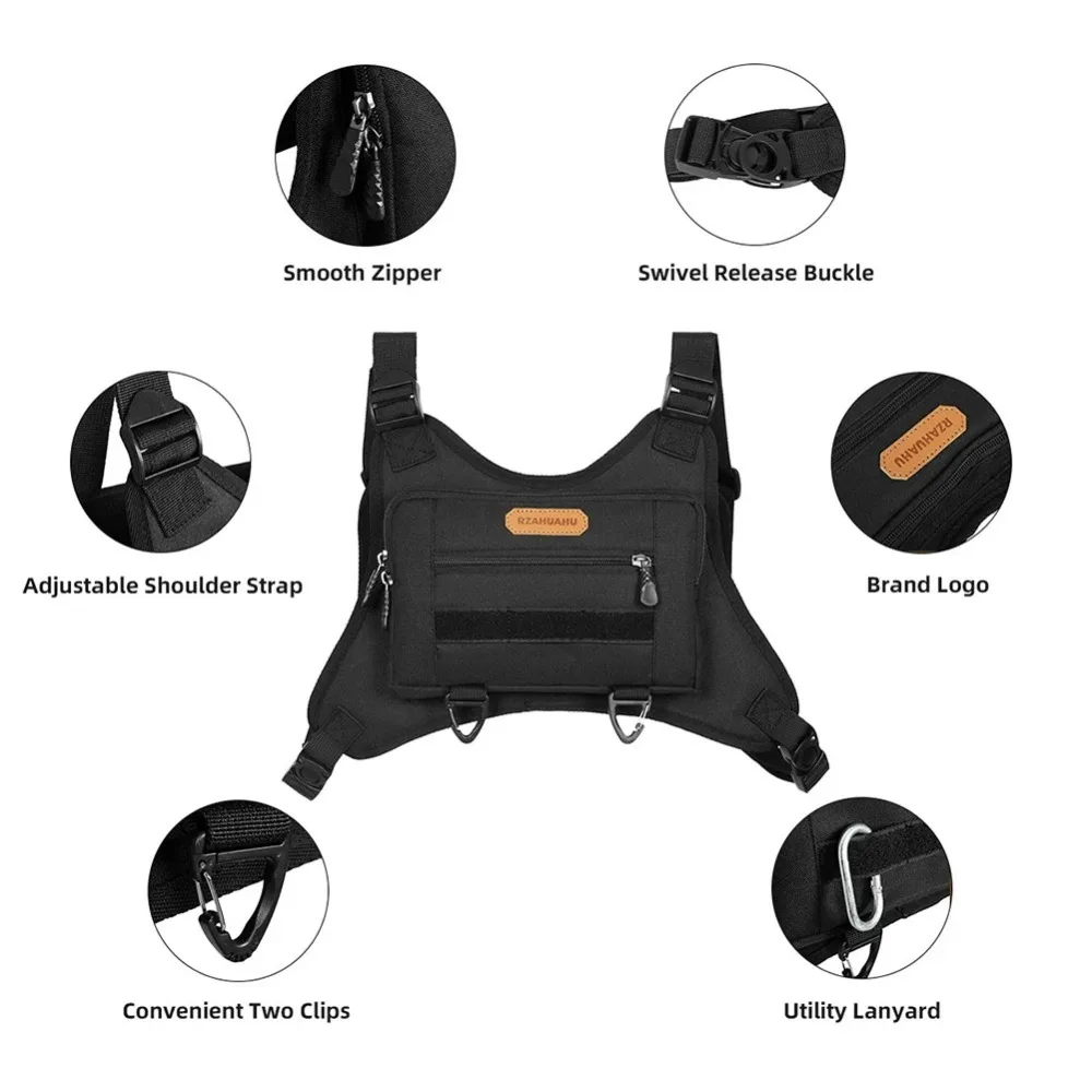 Sport Front Chest Bag For Men Women Fashion Streetwear Chest Pack Built-In Phone Holder & Extra Storage For Running Cycling