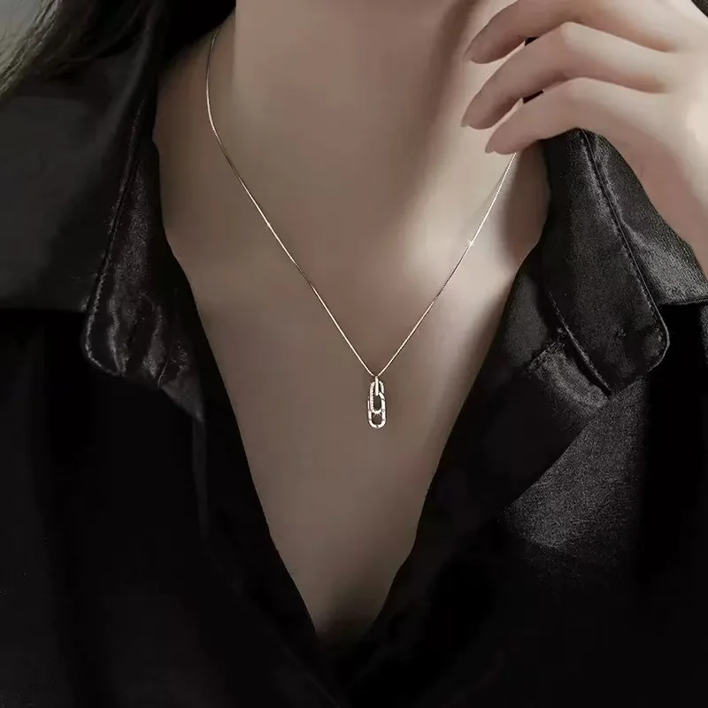 Women's 925 Silver Geometric Pendant Choker, Modern Style