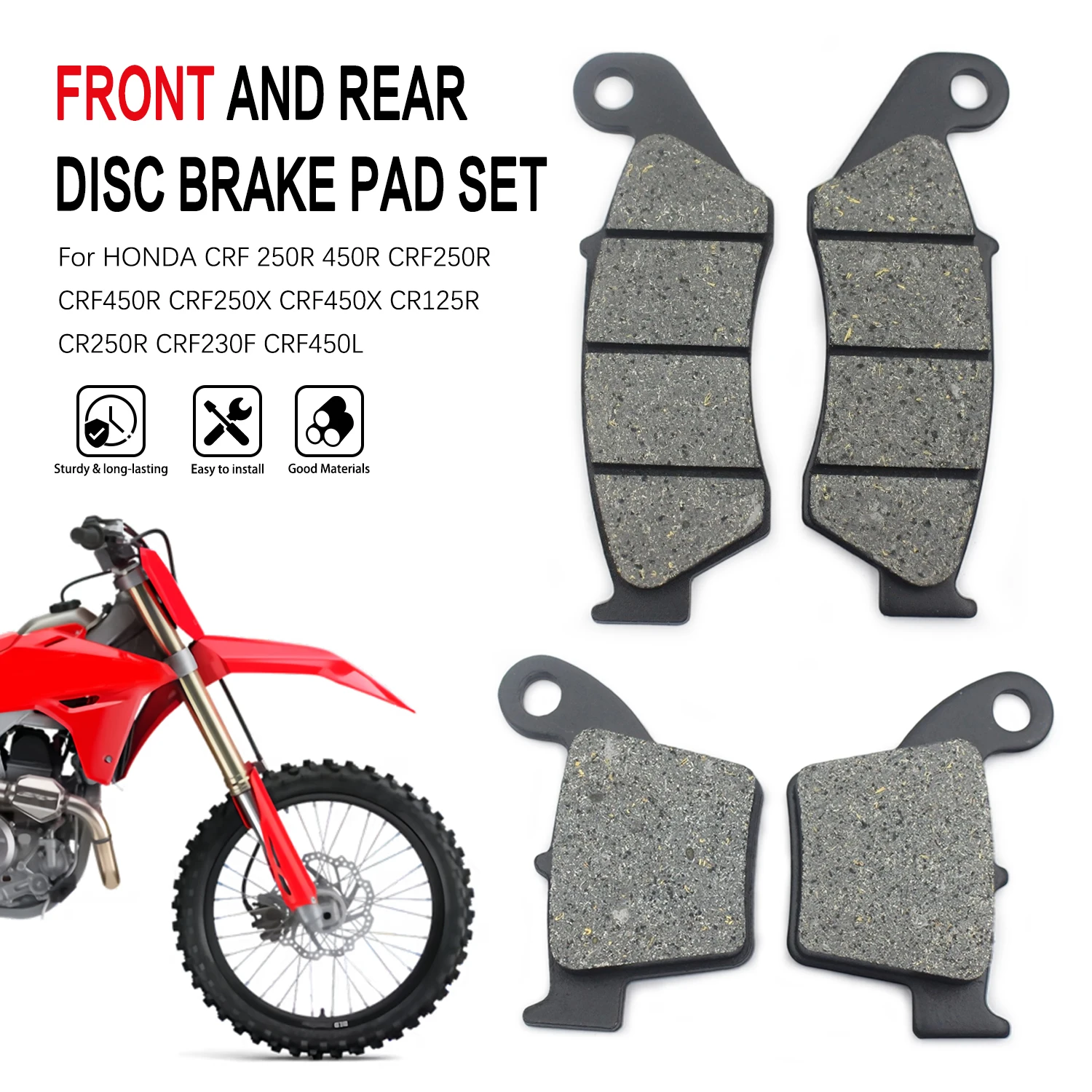 Motorcycle Front Rear Brake Pads Disks Replace For Honda CR125R CR250R CRF250R CRF450R CRF250X CRF450X CRF450RX CRF230F CRF450L