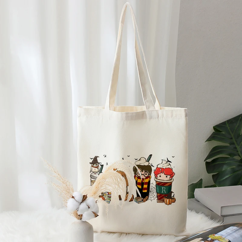

Harry Fall Coffee Pattern Tote Bags Canvans Shopping Bag for Women Foldable Handbag for Ladys Beach Bag Grils Back to School Bag