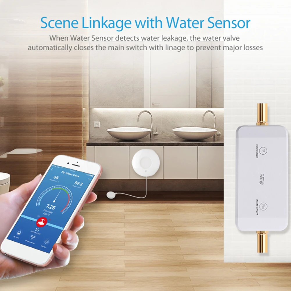

Tuya WiFi Smart Water Shutoff Valve Control Water Flow/Pressure/Temperature/Leakage Supports Alexa Google Home
