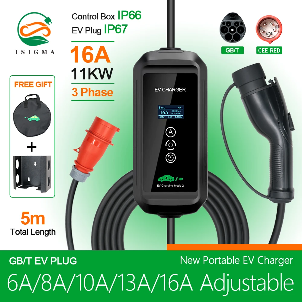 

ISIGMA GBT Portable CEE Plug for Electric Vehicle EV Charger 11KW 16A 3P GBT Car Charger EV Charging Box 5m Charging Box Plug