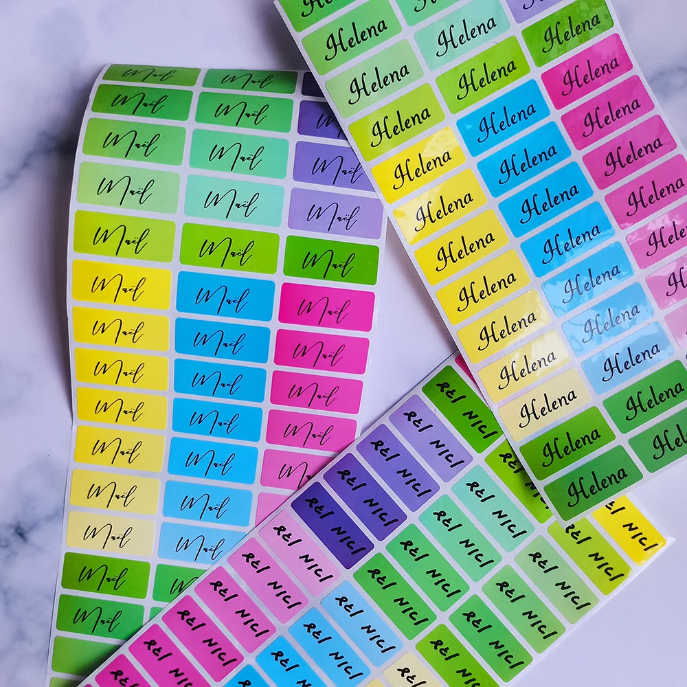 120 buah stiker nama Ibrani 30x13mm stiker anak label kedap air tag label berwarna kertas Laser emas