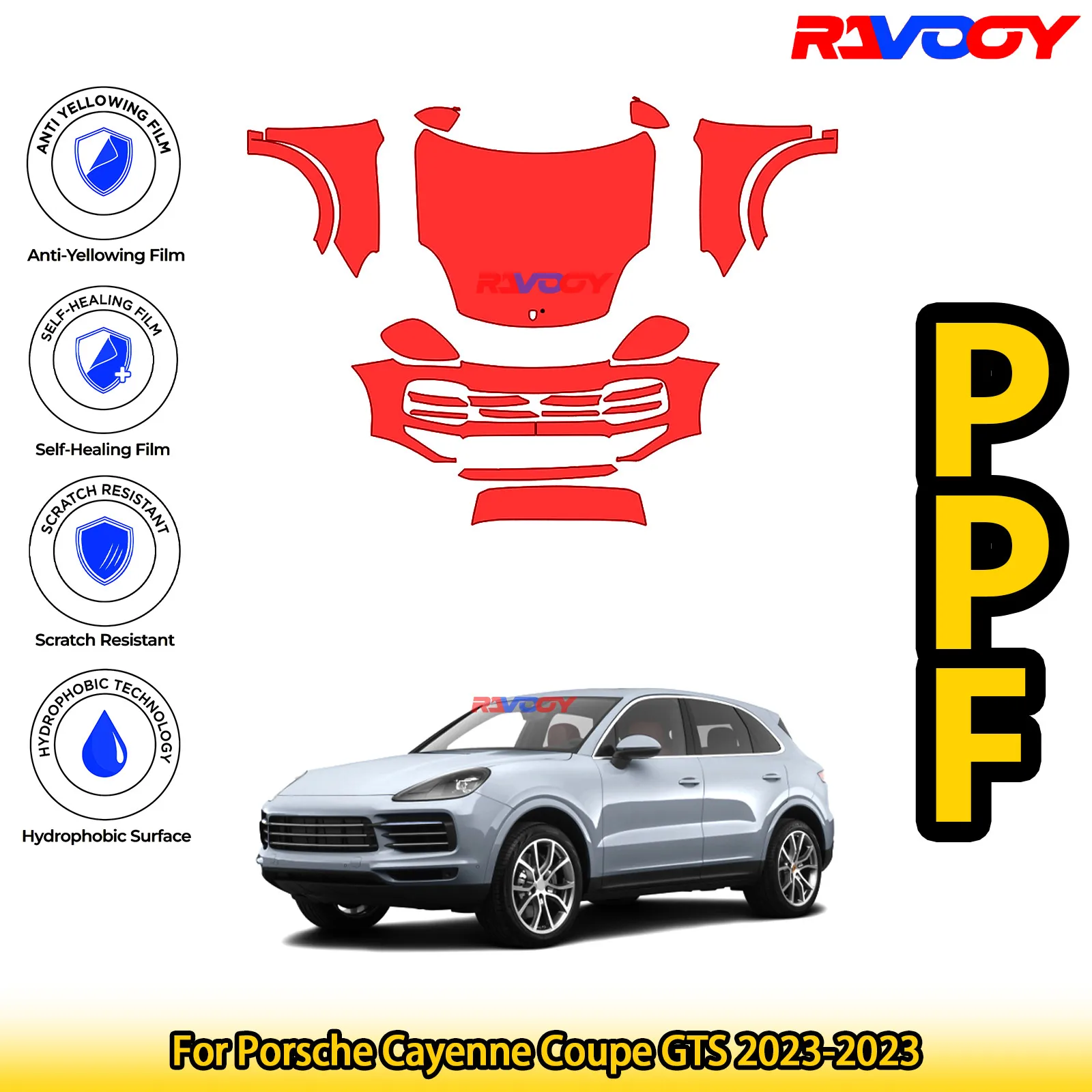 

Для Porsche Cayenne Coupe GTS 2023-2023 глянцевая матовая черная предварительно вырезанная передняя PPF комплект защитная пленка для краски