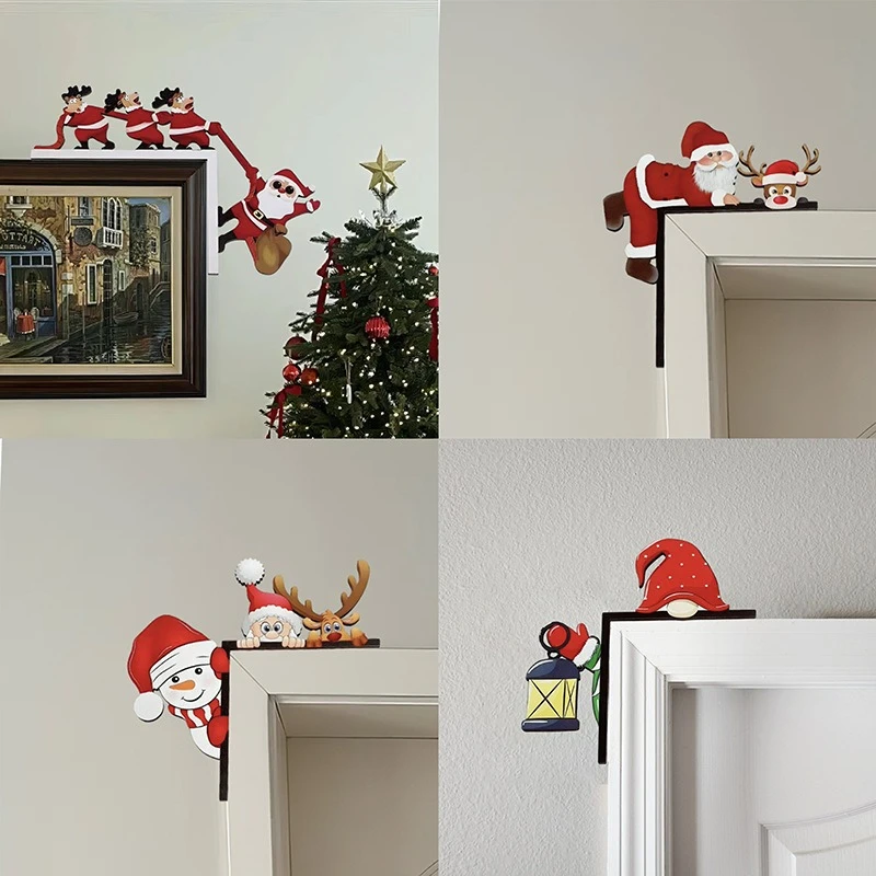 Christmas Wooden Door Frame Decor – Creative Corner Frame Gnome Santa Hanging Ornament Display